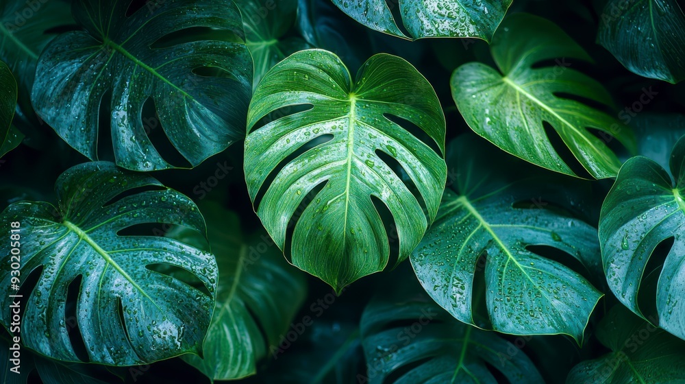 Fototapeta premium Tropical background of lush green leaves