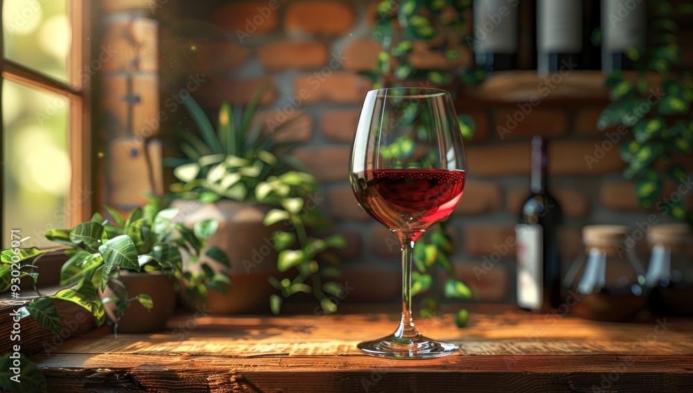 A Glass of Red Wine in a Rustic Setting A Glass of Red Wine in a Rustic Setting