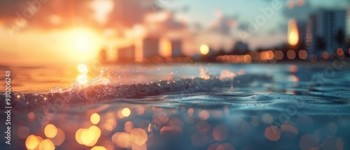 sun casting radiant reflections on water and buildings behind