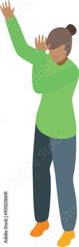 Young woman is covering her face with her hands, feeling ashamed and embarrassed