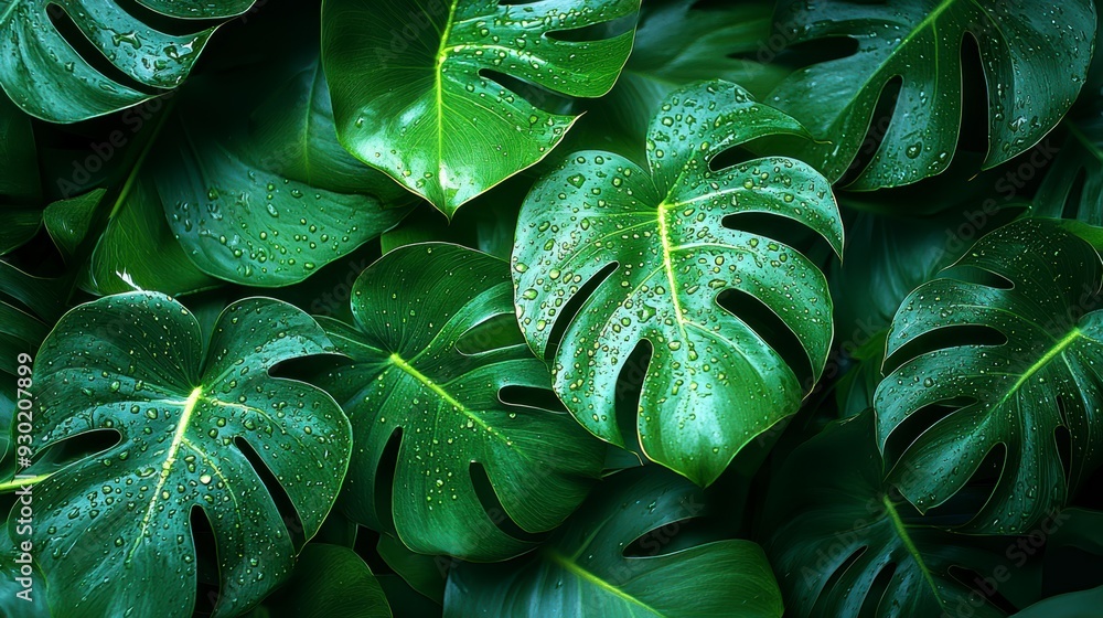 Fototapeta premium Tropical background of lush green leaves