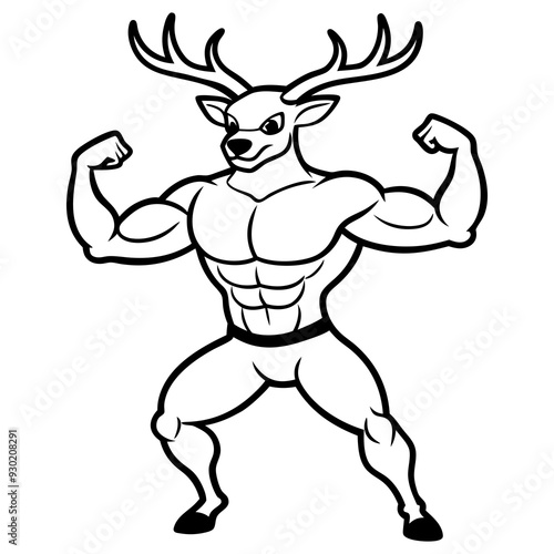 Wallpaper Mural A ferocious deer athlete posing line art vector illustration Torontodigital.ca