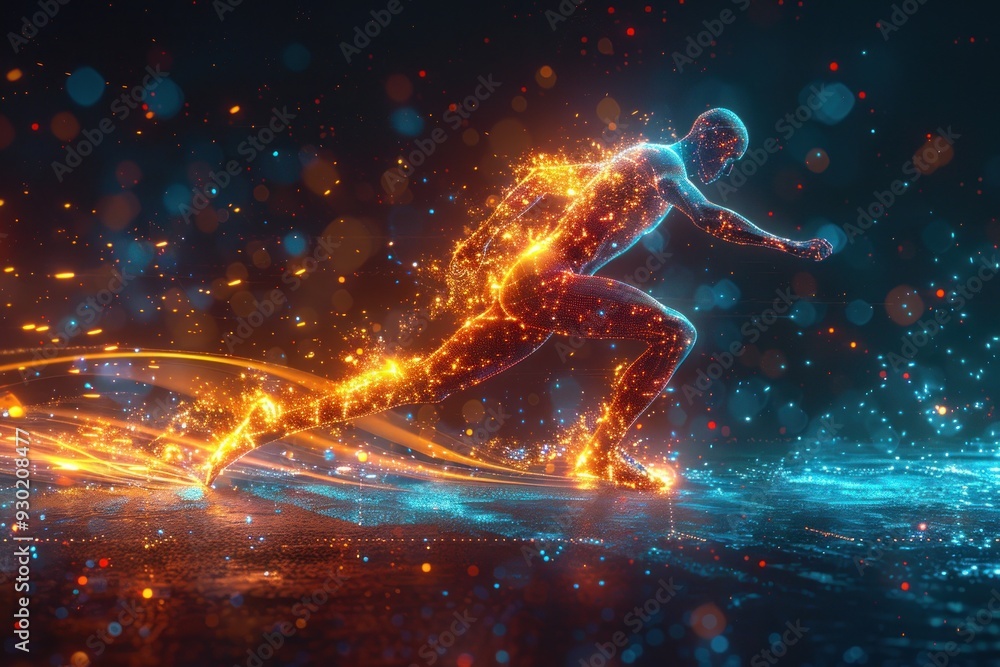 Digital Athlete: A Glowing Silhouette of a Runner Digital Athlete: A Glowing Silhouette of a Runner