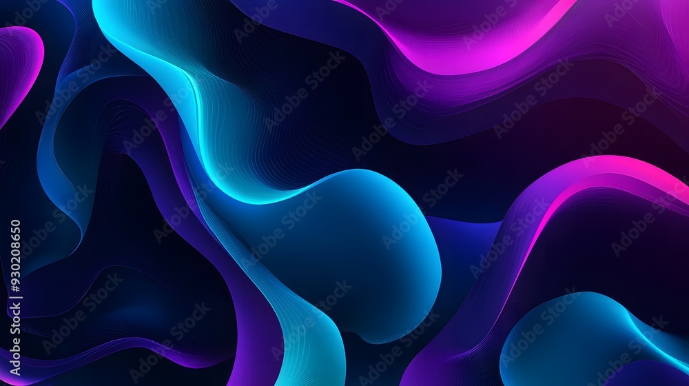 Obraz premium abstract background, dark blue and purple gradient with glowing teal shapes