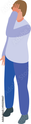 Young man is covering his face with his hand, showing shame