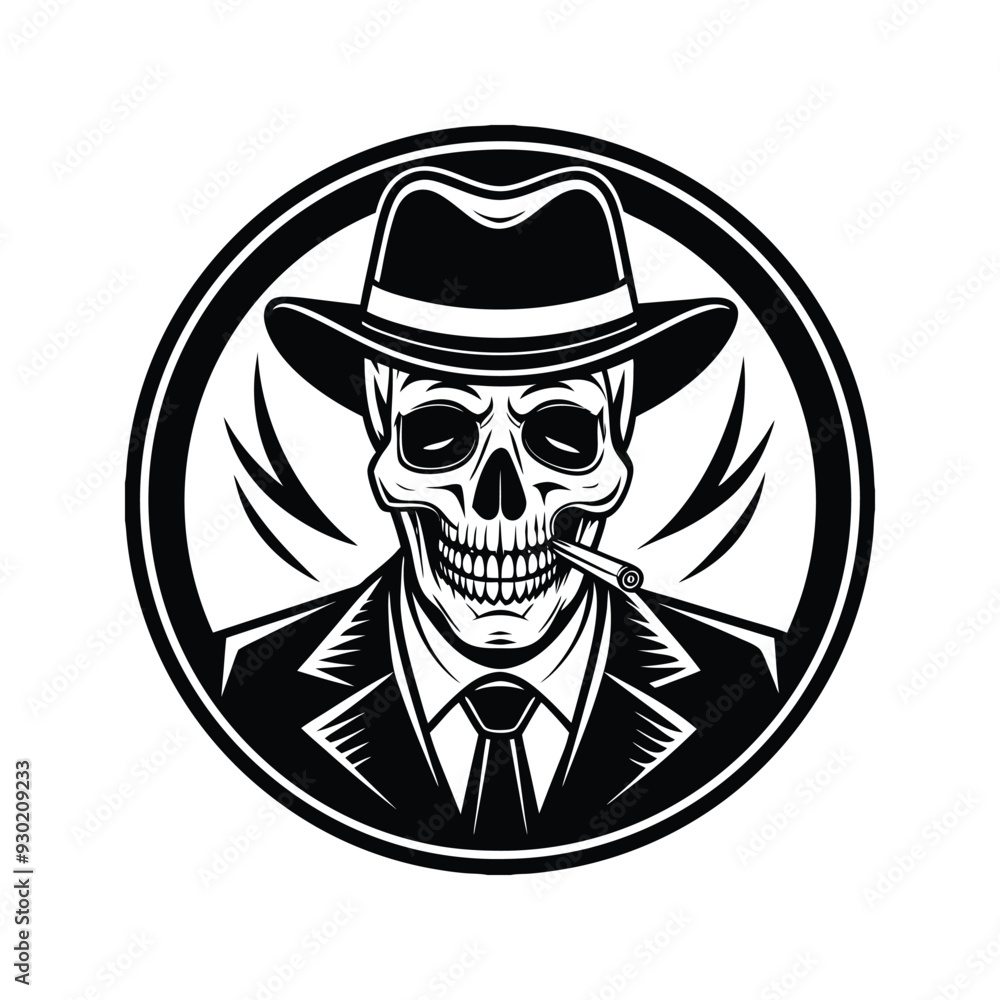 Mafia gangster skull with cigar and wearing a hat
Mafia gangster skull with cigar and wearing a hat