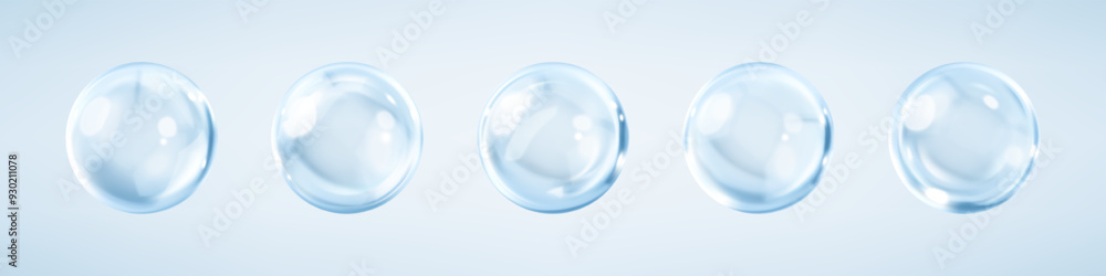 Obraz premium Collagen serum or cosmetic essence drops. Collagen serum bubbles. Concept skincare cosmetics solution. Vector 3d illustration