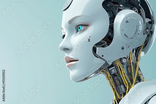 Lifelike female cyborg with a serene expression representing the seamless blend of AI technology and human like features in advanced robotics