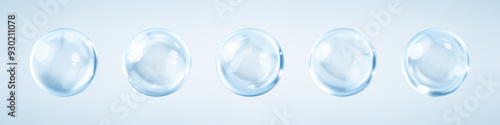Collagen serum or cosmetic essence drops. Collagen serum bubbles. Concept skincare cosmetics solution. Vector 3d illustration