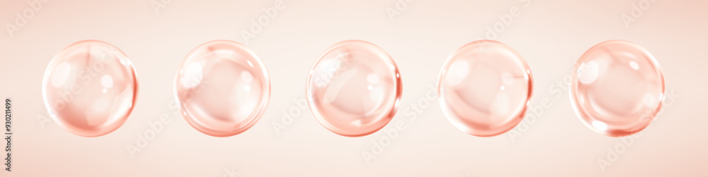 Collagen serum or cosmetic essence drops. Collagen serum bubbles. Concept skincare cosmetics solution. Vector 3d illustration Collagen serum or cosmetic essence drops. Collagen serum bubbles. Concept skincare cosmetics solution. Vector 3d illustration