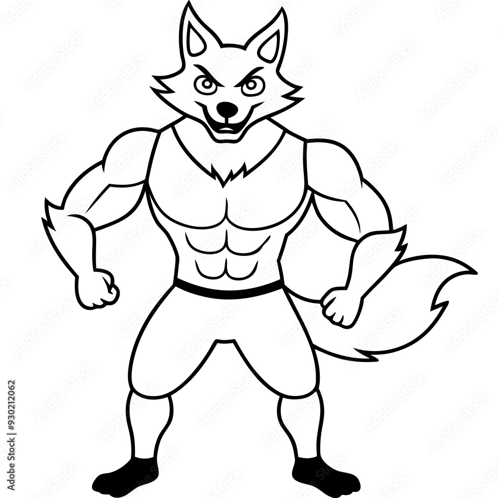 Obraz premium A ferocious fox athlete posing line art vector illustration