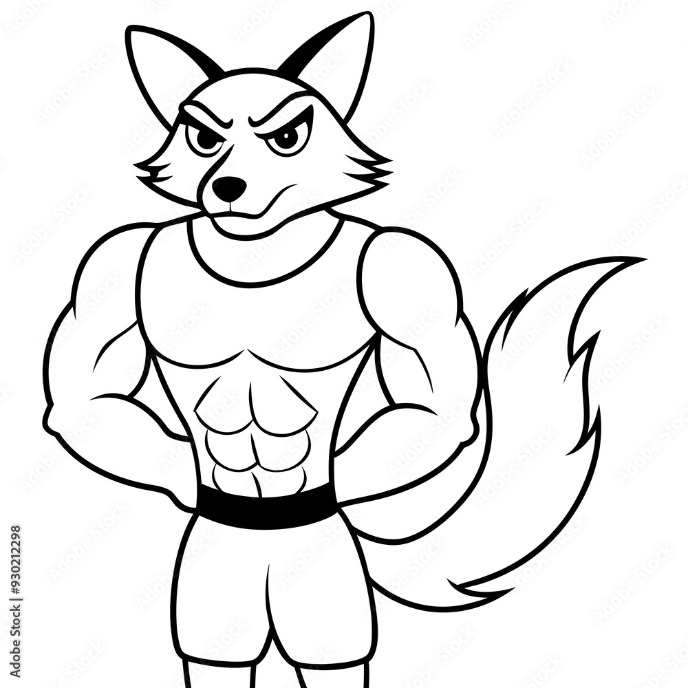 A ferocious fox athlete posing line art vector illustration A ferocious fox athlete posing line art vector illustration