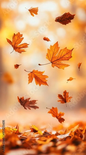 Autumn leaves falling against a background of warm, earthy tones, creating a cozy and nostalgic mood
