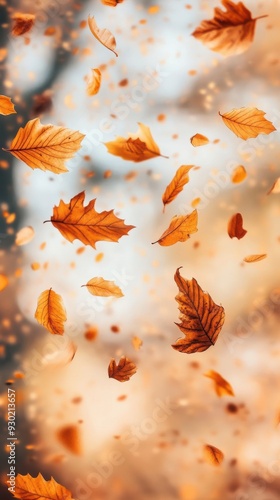 Autumn leaves falling against a background of warm, earthy tones, creating a cozy and nostalgic mood