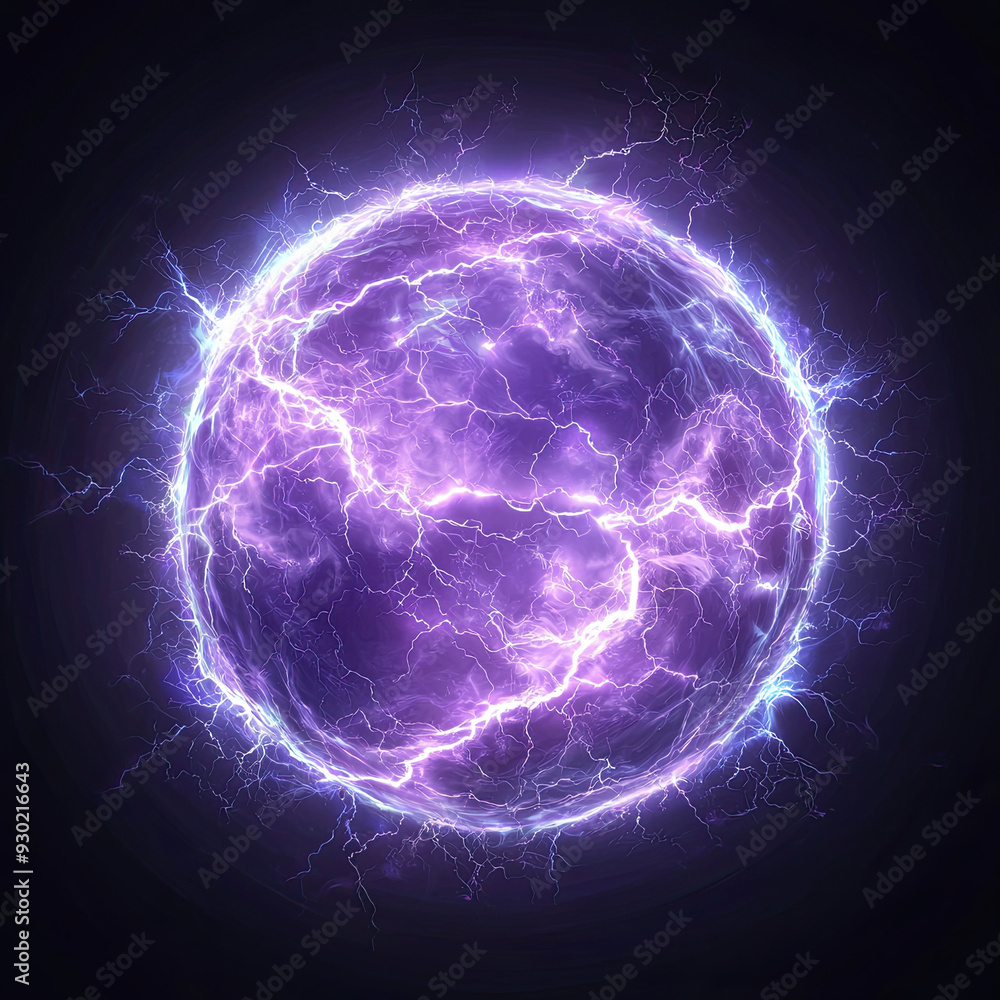 Obraz premium Energy Ball and Plasma Sphere, Electric Lightning and Light Flash Sparks - Magic Lightning Discharge, Intense Energy Burst, Glowing Electrical Storm, Powerful Energy Orb, Dynamic Flash Effect