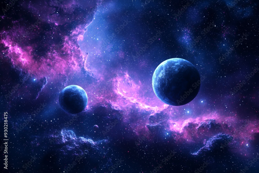 Space cosmic illustration with planets scene created with Generative AI Space cosmic illustration with planets scene created with Generative AI