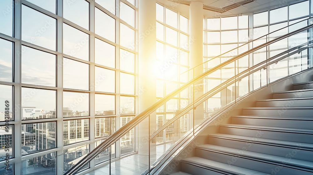 Modern spiral staircase in a bright, spacious area with large glass windows, creating a vibrant and inviting atmosphere. Modern spiral staircase in a bright, spacious area with large glass windows, creating a vibrant and inviting atmosphere.