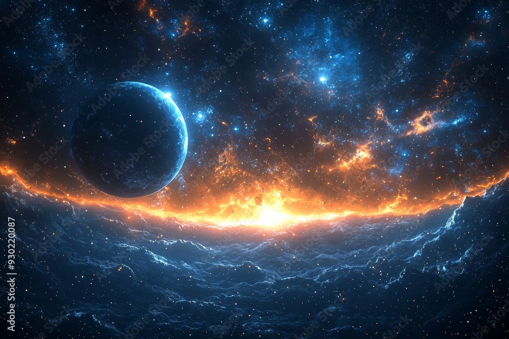 Obraz premium Space cosmic illustration with planets scene created with Generative AI