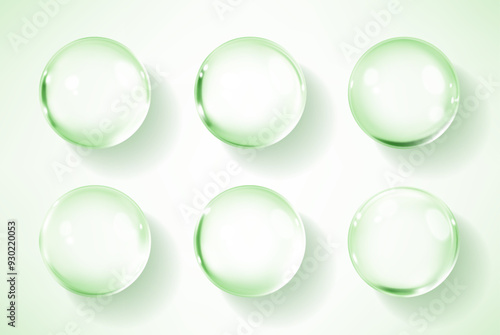 Hyaluronic acid  bubbles. Collagen clear drops. Cosmetic serum. Skincare product. Vector illustration