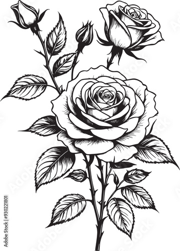 elegance rose line art for decorative card invitation