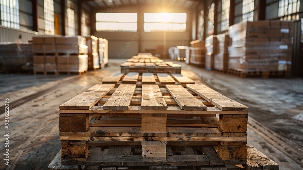 Wooden pallets and boxes in a large warehouse (copy space, storage capacity, vibrant, Blend mode, Commercial warehouse) Wooden pallets and boxes in a large warehouse (copy space, storage capacity, vibrant, Blend mode, Commercial warehouse)