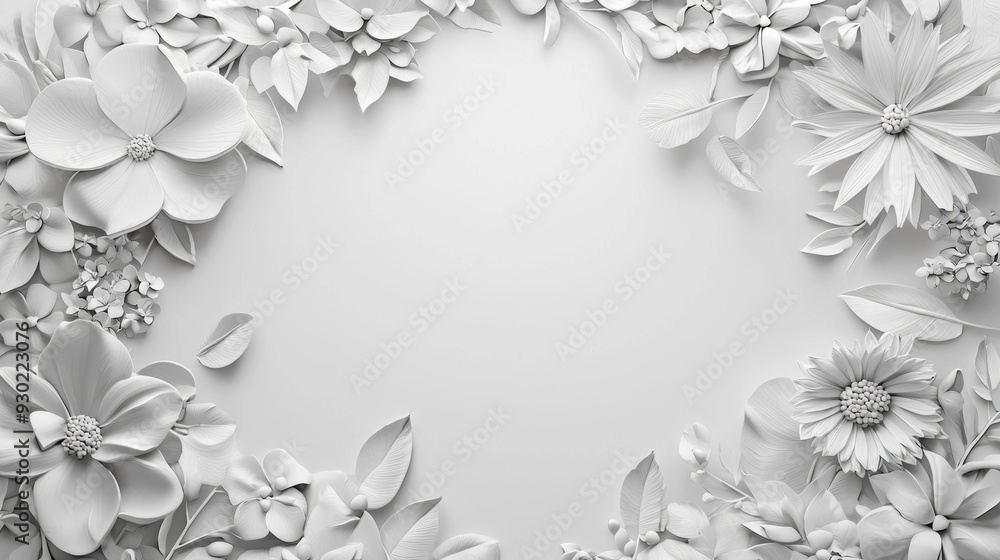 White Floral Arrangement Forming a Border on a Minimalist Background White Floral Arrangement Forming a Border on a Minimalist Background