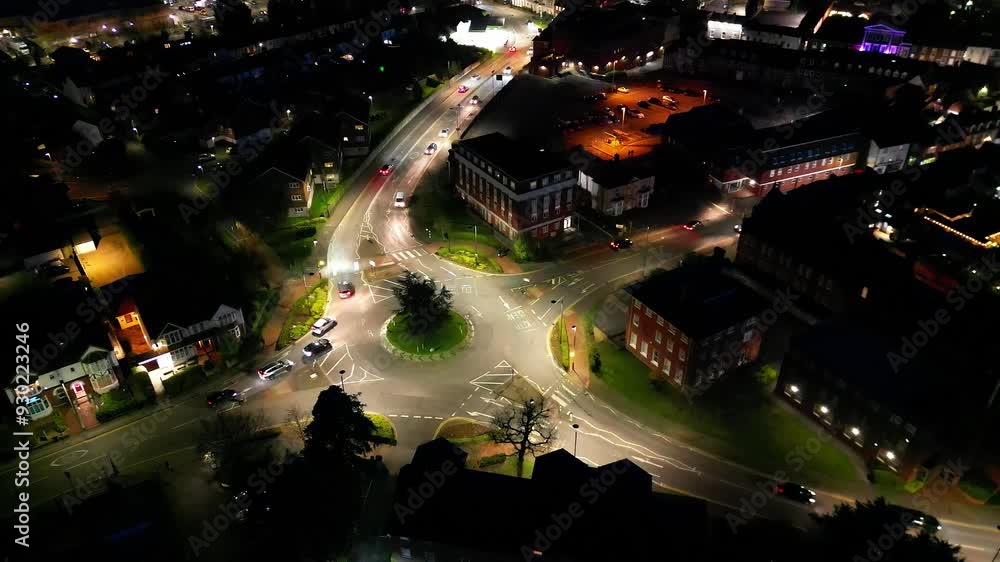 Aerial View of Illuminated Leighton Buzzard Town of England Great Britain at Night. March 29th, 2024 Aerial View of Illuminated Leighton Buzzard Town of England Great Britain at Night. March 29th, 2024