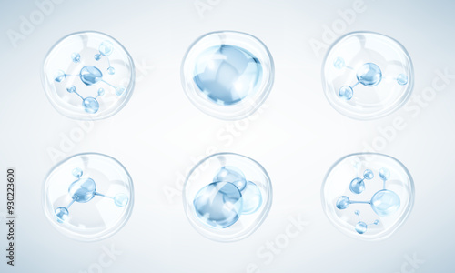 Blue collagen serum drops. Cosmetic liquid, essence bubble. Concept skin care cosmetics solution. Vector illustration