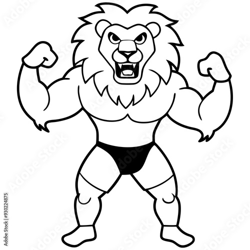 A ferocious lion athlete posing art vector illustration