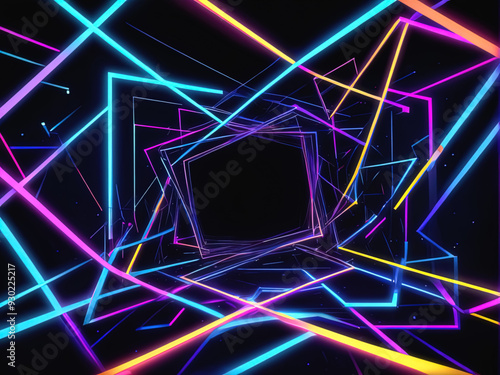 Abstract background with neon lines of different shapes in a chaotic order generated using a neural network
