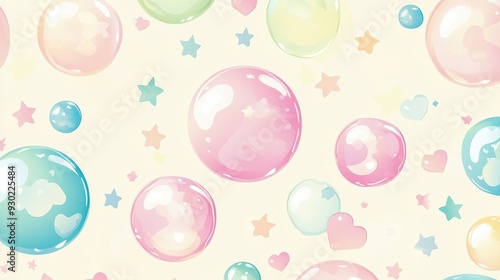 A whimsical pattern of pastel bubbles and stars, creating a playful and cheerful atmosphere.