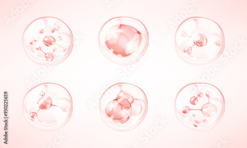 Pink collagen serum drops. Cosmetic liquid, essence bubble. Concept skin care cosmetics solution. Vector illustration