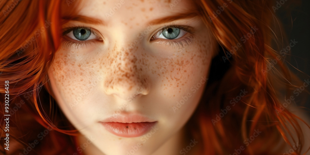a young girl with red hair, freckles, and intense blue eyes a young girl with red hair, freckles, and intense blue eyes
