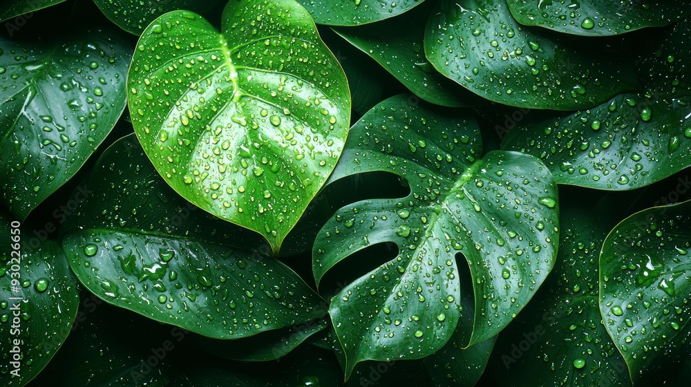 Fototapeta premium Tropical background of lush green leaves