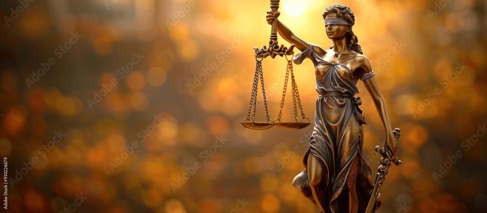 Lady Justice, Symbol of the Law, Against a Golden Backdrop Lady Justice, Symbol of the Law, Against a Golden Backdrop