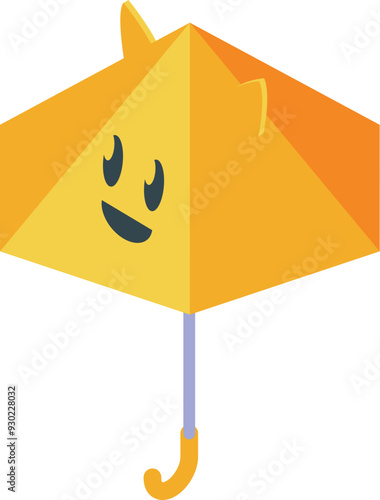 Cheerful yellow umbrella with a smiling face is ready to brighten up a rainy day