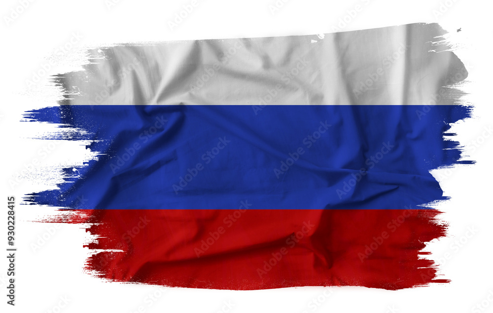Fototapeta premium Russia flag on brush stroke on transparent background.