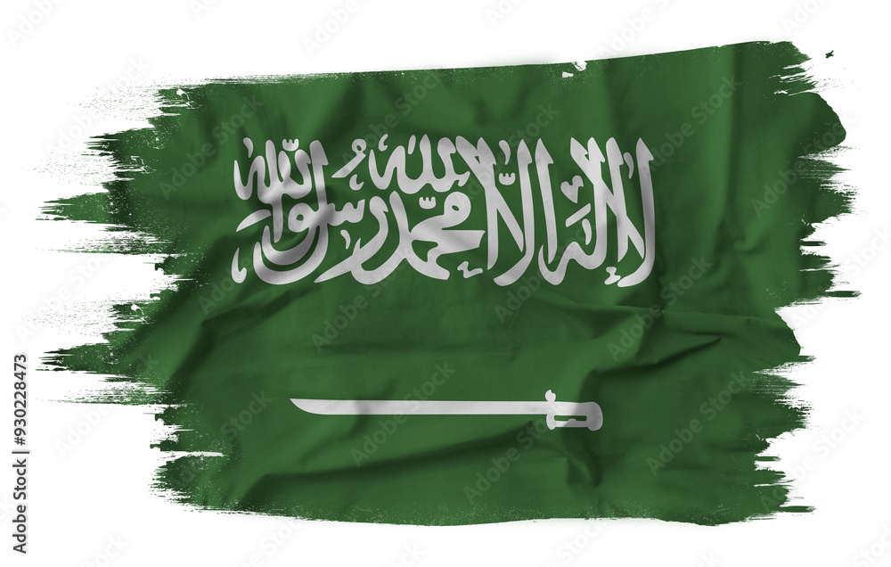 Saudi Arabia flag on brush stroke on transparent background.