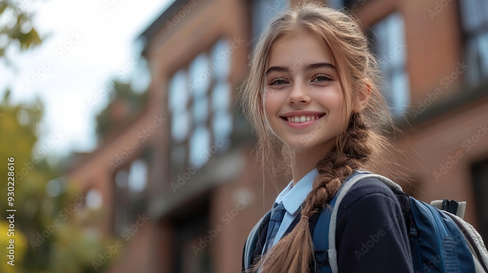 A cheerful student stands outdoors, smiling confidently with a backpack, showcasing youth and joy in a vibrant school environment. A cheerful student stands outdoors, smiling confidently with a backpack, showcasing youth and joy in a vibrant school environment.