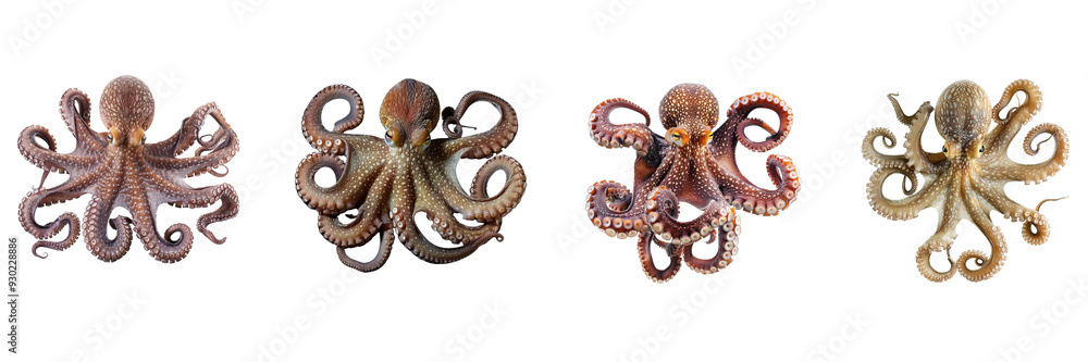 Obraz premium Set of Octopus isolated on a transparent background