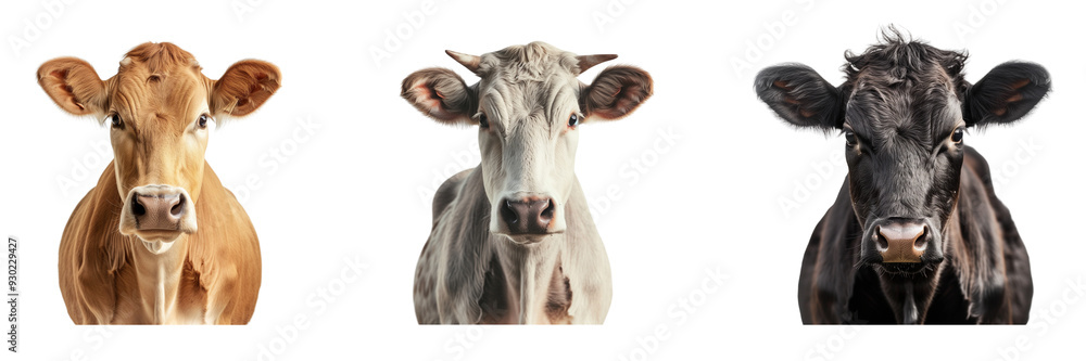 Set of different color cow isolated on a transparent background Set of different color cow isolated on a transparent background