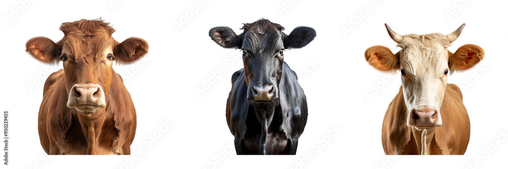 Set of different color cow isolated on a transparent background Set of different color cow isolated on a transparent background