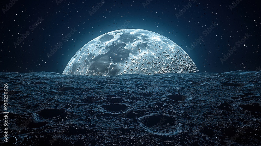 Fototapeta premium How about A breathtaking night sky featuring a glowing moon and twinkling stars over the dark ocean?