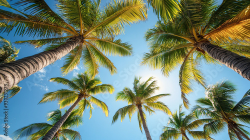 Wallpaper Mural Bottom view of palm trees on a summer beach Torontodigital.ca