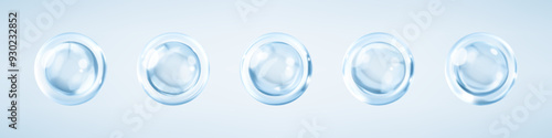 Collagen serum bubbles. Cosmetic essence. Concept skincare cosmetics solution. Vector realistic illustration
