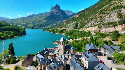 Spanish Pyrenees aerial view, summer in the Spanish Pyrenees, hiking in the Pyrenees in Spain, Lanuza medieval village in Spanish Pyrenees