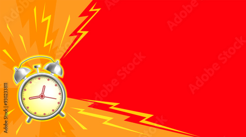 Ringing alarm clock on a background of empty banner for text. Vector stock illustration