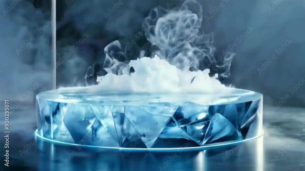Empty Ice podium products display with smoke Empty Ice podium products display with smoke
