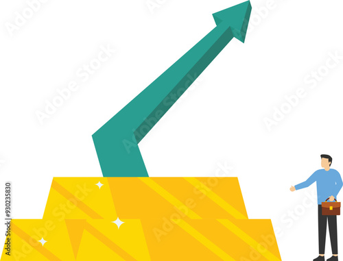 Gold price increase in trading market investment. Store of value in crisis. New the business opportunity. Vector illustration


