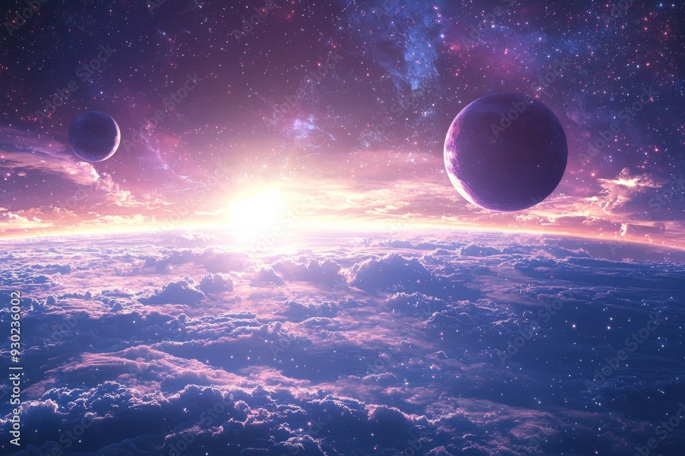 Space cosmic illustration with planets scene created with Generative AI Space cosmic illustration with planets scene created with Generative AI
